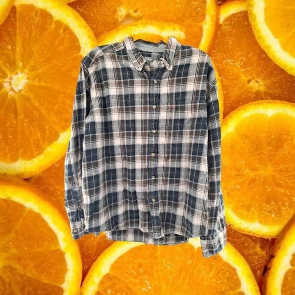 Eddie Bauer Button Down Blue/Tan Plaid Long Sleeve Size XXL